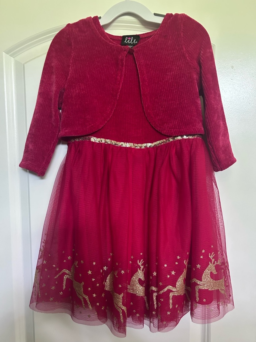 lilt Red Velvet & Tulle Reindeer Party Dress